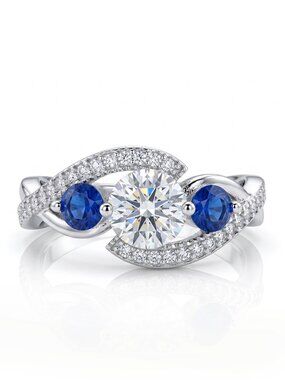 Blue Sapphire Round Gemstone ring, 925 Sterling Silver